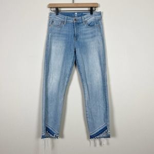 7FAM Roxanne Ankle Light Wash Step Raw Hem Jeans Size 28